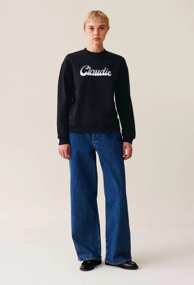 Claudie Pierlot Oversized Claudie Print Sweatshirt Navy Women Knitwear And Cardigans