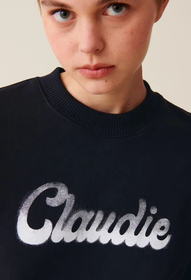 Claudie Pierlot Oversized Claudie Print Sweatshirt Navy Women Knitwear And Cardigans Claudie Pierlot Oversized Claudie Print Sweatshirt Navy Women Knitwear And Cardigans