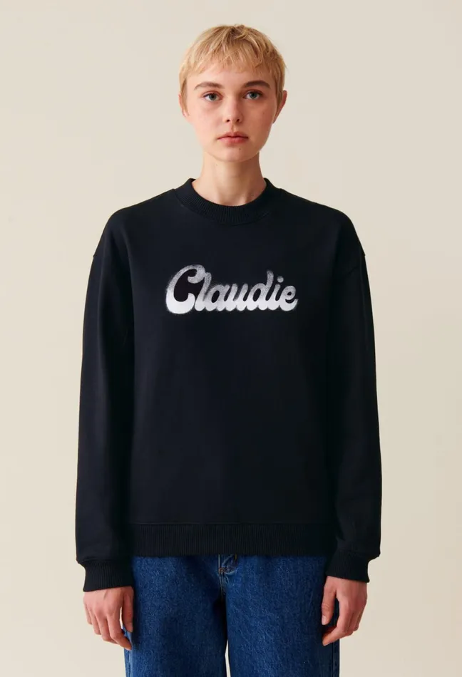 Claudie Pierlot Oversized Claudie Print Sweatshirt Navy Women Knitwear And Cardigans Claudie Pierlot Oversized Claudie Print Sweatshirt Navy Women Knitwear And Cardigans