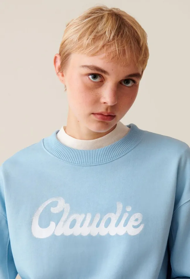 Claudie Pierlot Oversized Claudie Print Sweatshirt Sky Blue Women Sweatshirts