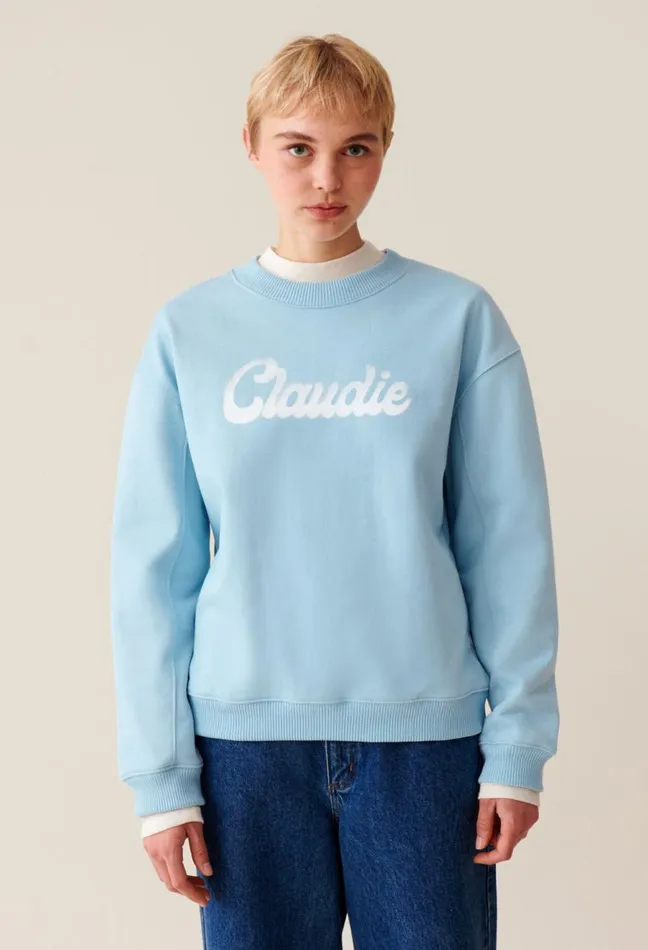 Claudie Pierlot Oversized Claudie Print Sweatshirt Sky Blue Women Sweatshirts Claudie Pierlot Oversized Claudie Print Sweatshirt Sky Blue Women Sweatshirts