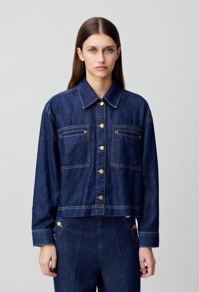 Claudie Pierlot Oversized Denim Shirt Indigo Denim Women Tops And Shirts Claudie Pierlot Oversized Denim Shirt Indigo Denim Women Tops And Shirts