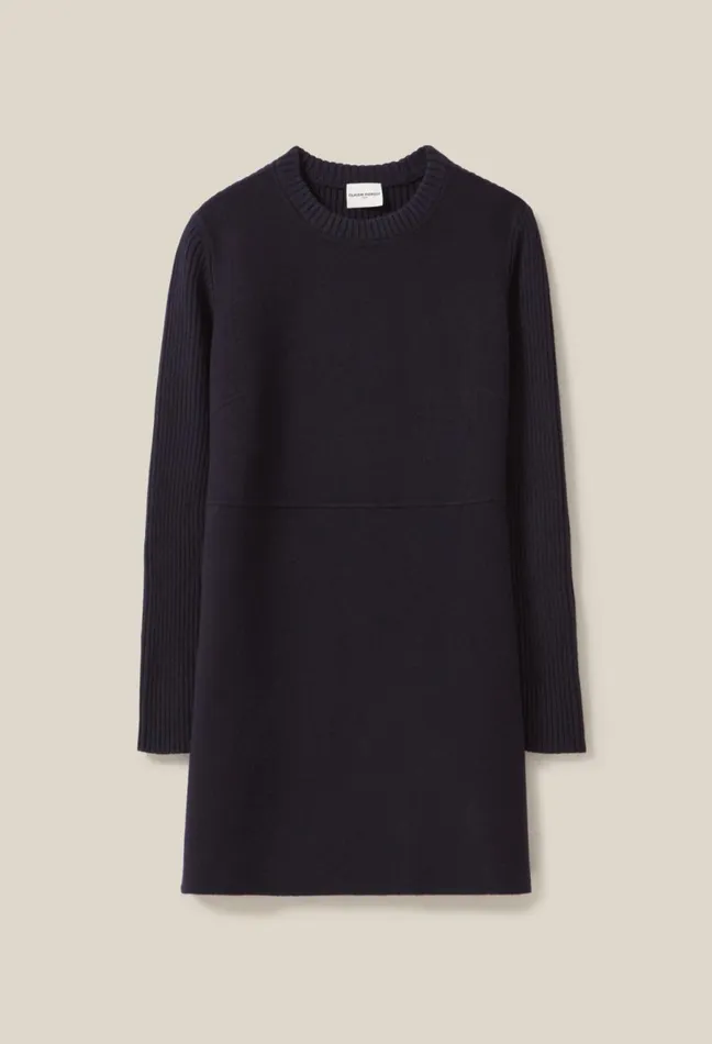 Claudie Pierlot Short Ribbed Back Knit Dress Navy Women Dresses Claudie Pierlot Short Ribbed Back Knit Dress Navy Women Dresses