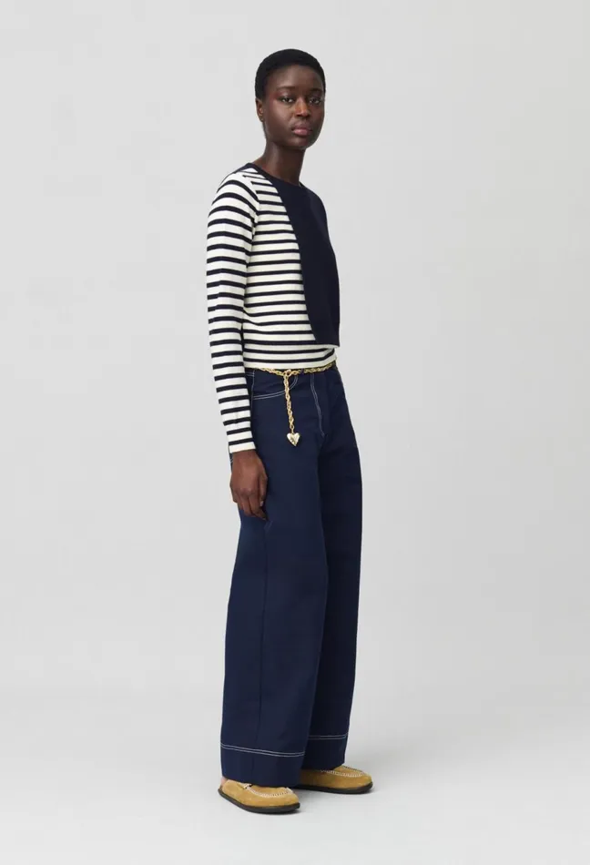 Claudie Pierlot Short Striped Jumper With Plain Flap Dualcolor Women Knitwear And Cardigans Claudie Pierlot Short Striped Jumper With Plain Flap Dualcolor Women Knitwear And Cardigans