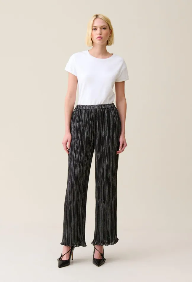 Claudie Pierlot Silver Pleated Fluid Trousers Black Women Jeans And Trousers