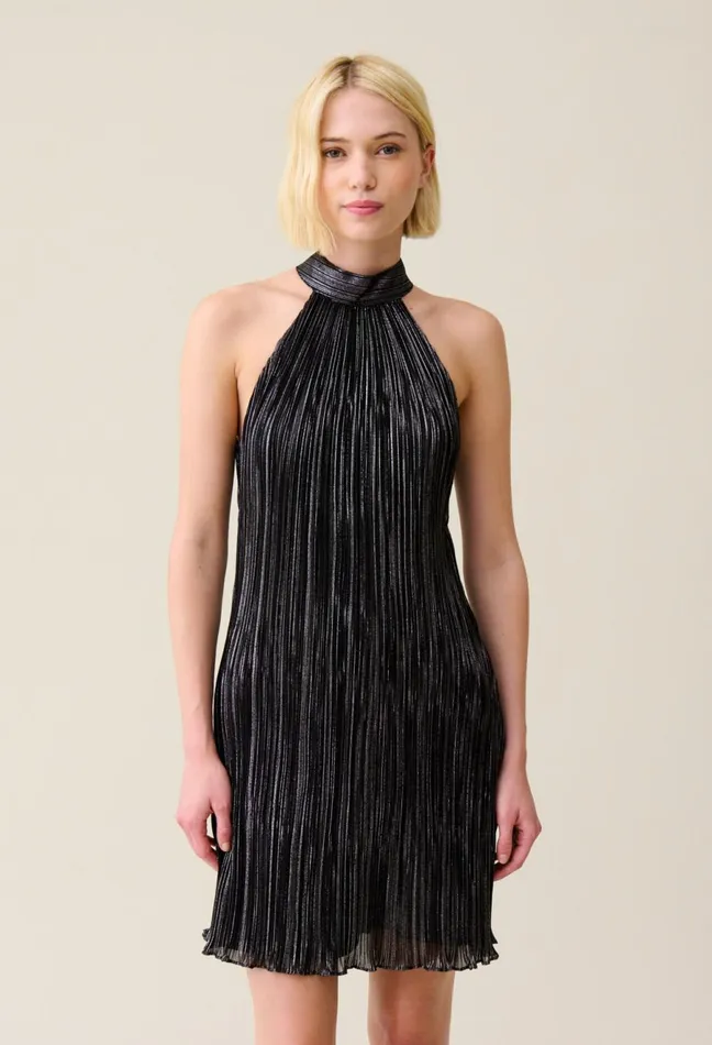 Claudie Pierlot Silver Pleated Mini Dress Black Women Dresses