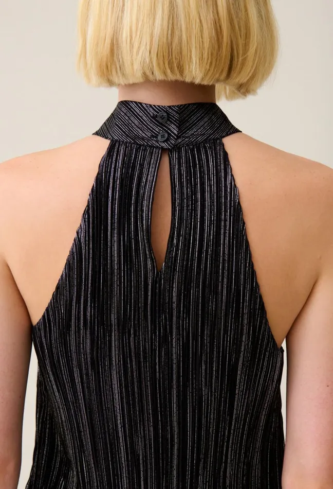 Claudie Pierlot Silver Pleated Mini Dress Black Women Dresses