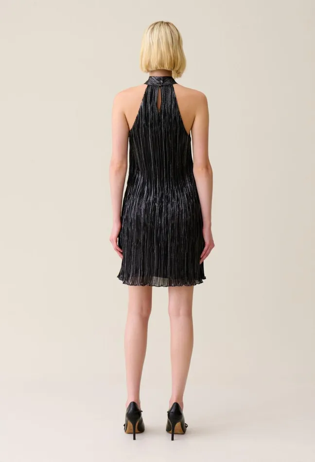 Claudie Pierlot Silver Pleated Mini Dress Black Women Dresses
