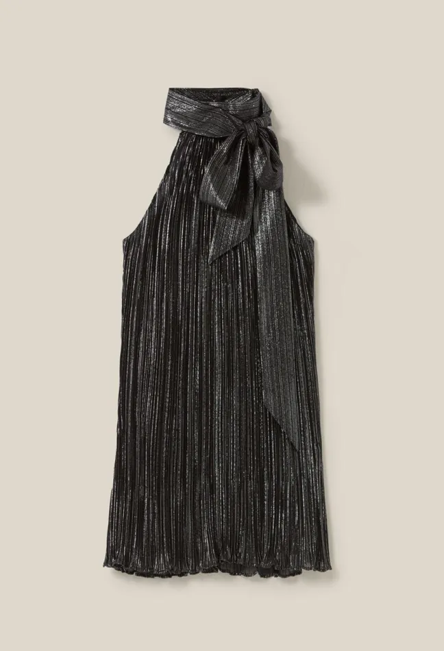 Claudie Pierlot Silver Pleated Mini Dress Black Women Dresses