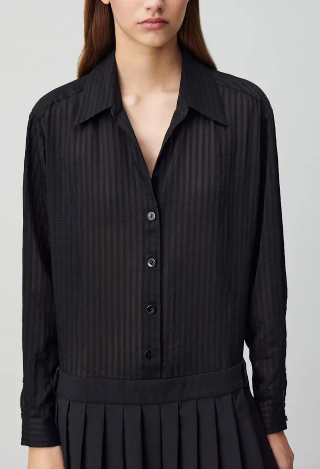 Claudie Pierlot Striped MixedFabric Dress Black Women Dresses Claudie Pierlot Striped MixedFabric Dress Black Women Dresses