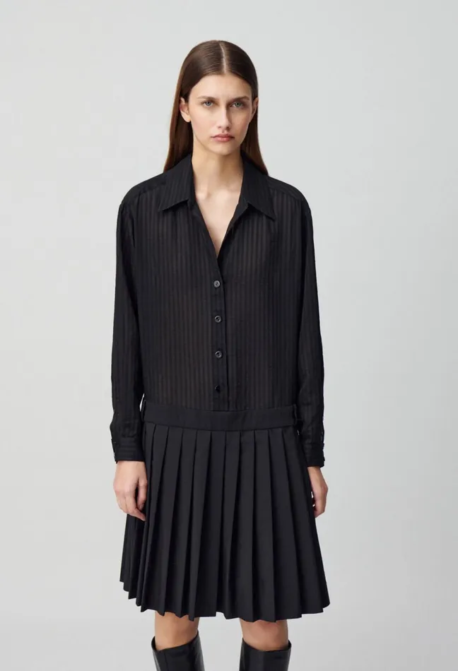 Claudie Pierlot Striped MixedFabric Dress Black Women Dresses Claudie Pierlot Striped MixedFabric Dress Black Women Dresses