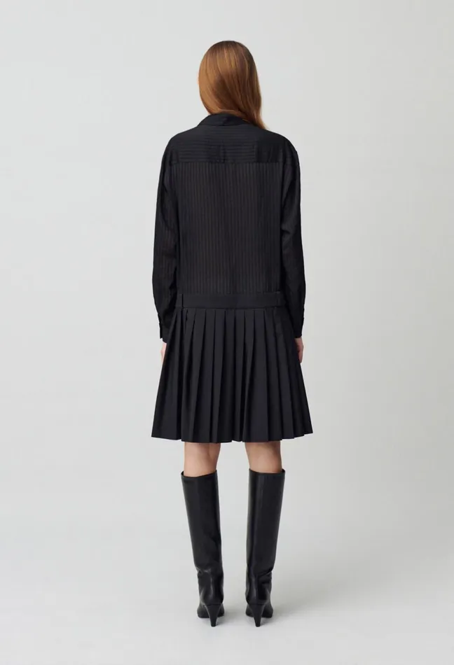 Claudie Pierlot Striped MixedFabric Dress Black Women Dresses Claudie Pierlot Striped MixedFabric Dress Black Women Dresses