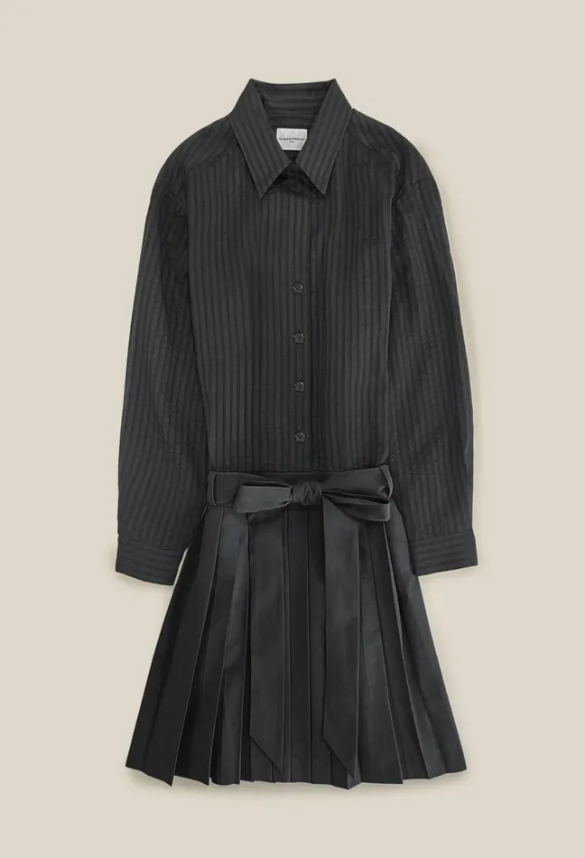 Claudie Pierlot Striped MixedFabric Dress Black Women Dresses Claudie Pierlot Striped MixedFabric Dress Black Women Dresses