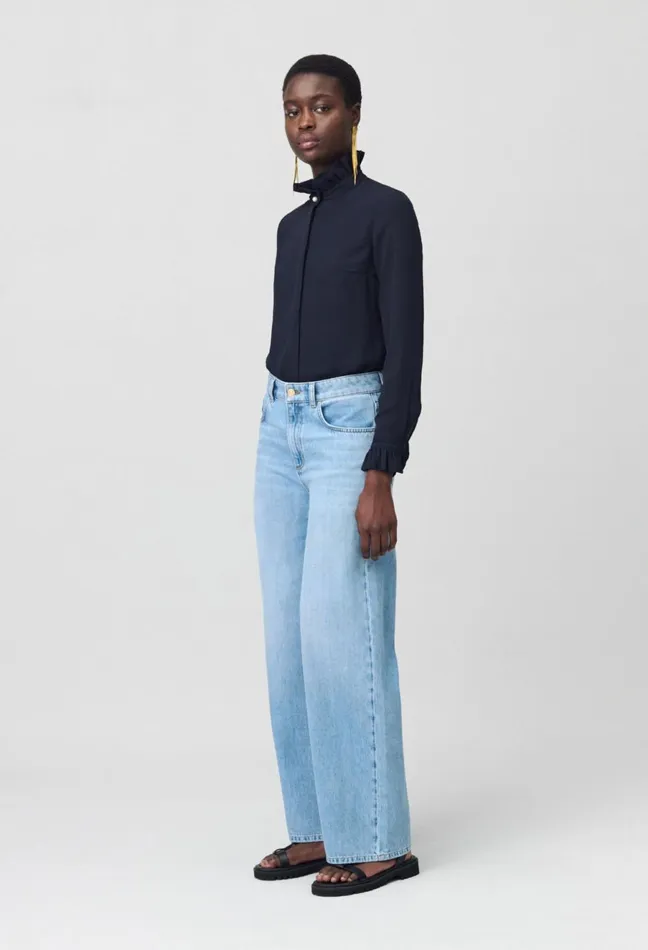 Claudie Pierlot Victorian Collar Blouse Navy Women Tops And Shirts