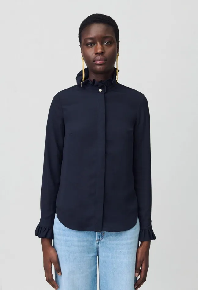 Claudie Pierlot Victorian Collar Blouse Navy Women Tops And Shirts Claudie Pierlot Victorian Collar Blouse Navy Women Tops And Shirts