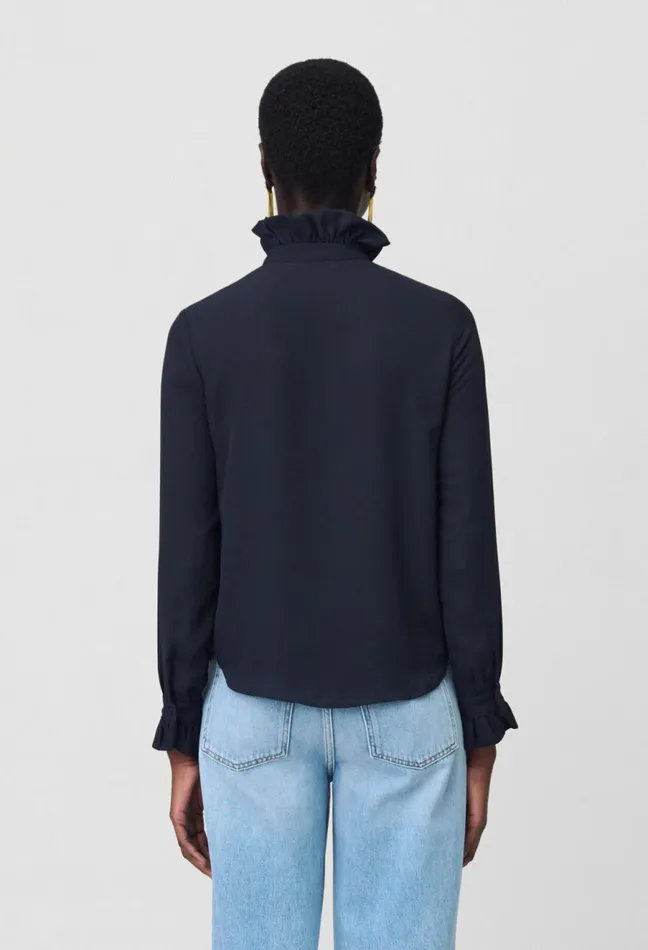 Claudie Pierlot Victorian Collar Blouse Navy Women Tops And Shirts Claudie Pierlot Victorian Collar Blouse Navy Women Tops And Shirts