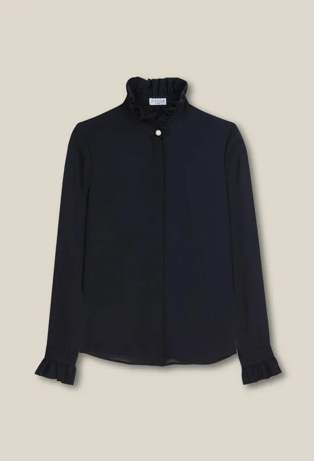 Claudie Pierlot Victorian Collar Blouse Navy Women Tops And Shirts Claudie Pierlot Victorian Collar Blouse Navy Women Tops And Shirts