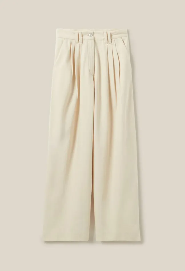 Claudie Pierlot Wide Pleated Denim Trousers Light Beige Women Jeans And Trousers Claudie Pierlot Wide Pleated Denim Trousers Light Beige Women Jeans And Trousers