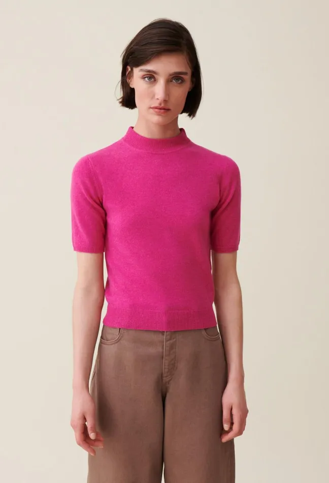 Claudie Pierlot Wool Jumper With High Neck Pink Women Knitwear And Cardigans Claudie Pierlot Wool Jumper With High Neck Pink Women Knitwear And Cardigans