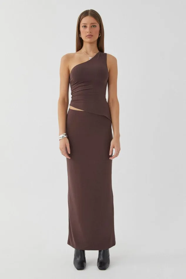 Clothing Supr Going Out Tops Soft Amelia One Shoulder Top Espresso Brown