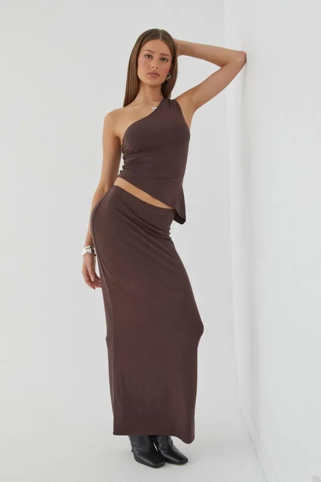 Clothing Supr Going Out Tops Soft Amelia One Shoulder Top Espresso Brown