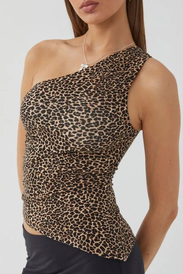 Clothing Supr Going Out Tops Soft Amelia One Shoulder Top Nina Leopard Brown