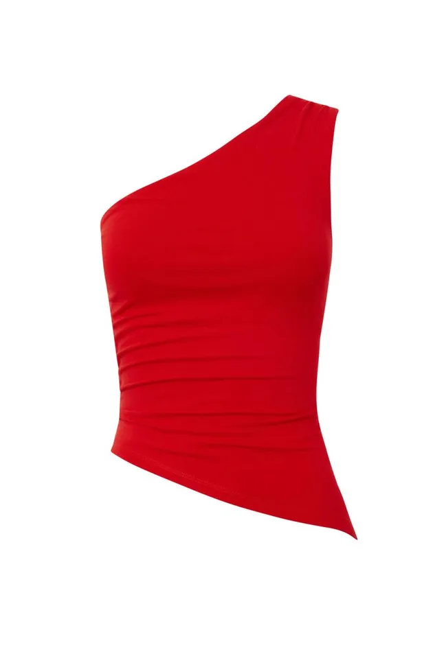 Clothing Supr Going Out Tops Soft Amelia One Shoulder Top Ruby Red