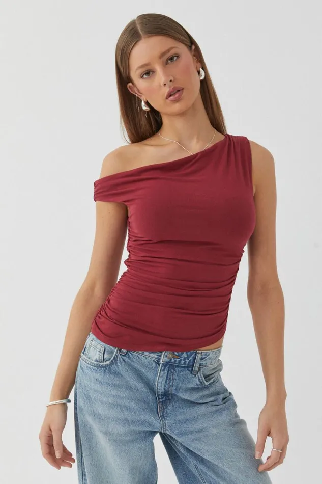 Clothing Supr Going Out Tops Soft Mia Ruched Top Deep Cherry