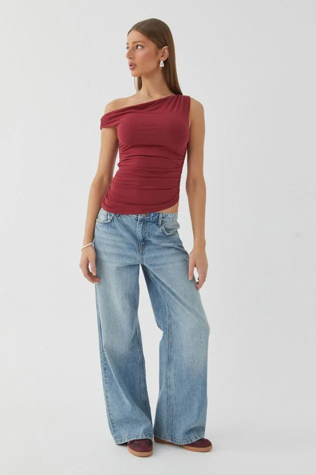 Clothing Supr Going Out Tops Soft Mia Ruched Top Deep Cherry