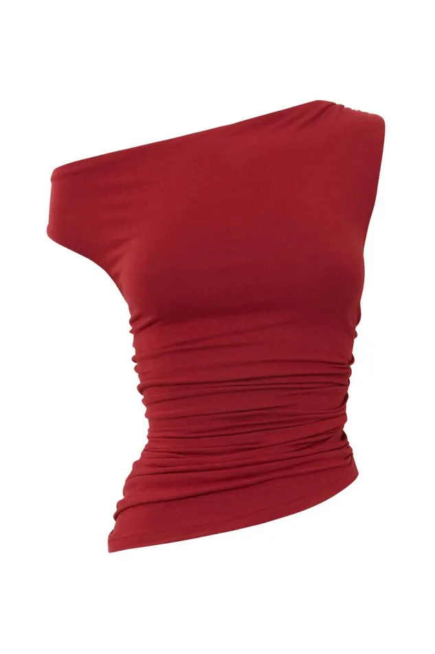 Clothing Supr Going Out Tops Soft Mia Ruched Top Deep Cherry