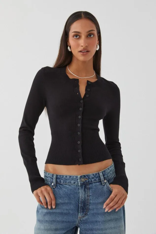Clothing Supr Knitwear Cassie Button Through Knit Cardi Black
