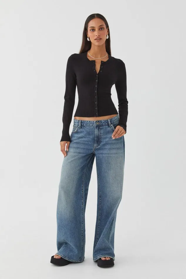Clothing Supr Knitwear Cassie Button Through Knit Cardi Black