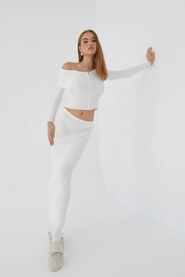 Clothing Supr Knitwear Kenzie Knit Maxi Skirt Meringue White