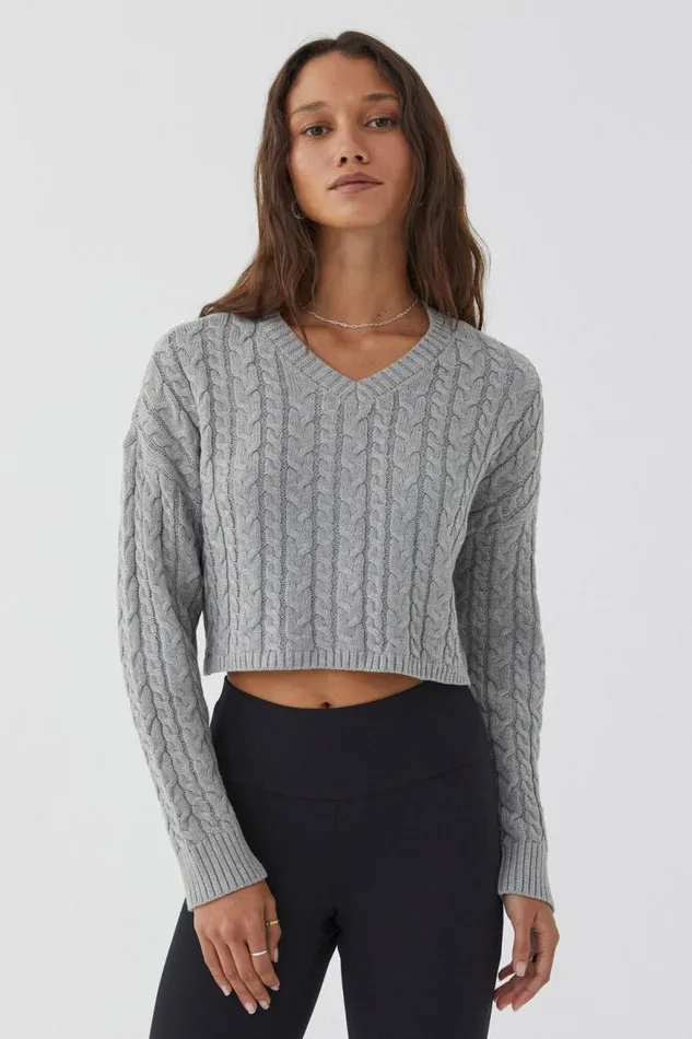 Clothing Supr Knitwear Leila Cable Knit Jumper Grey Marle