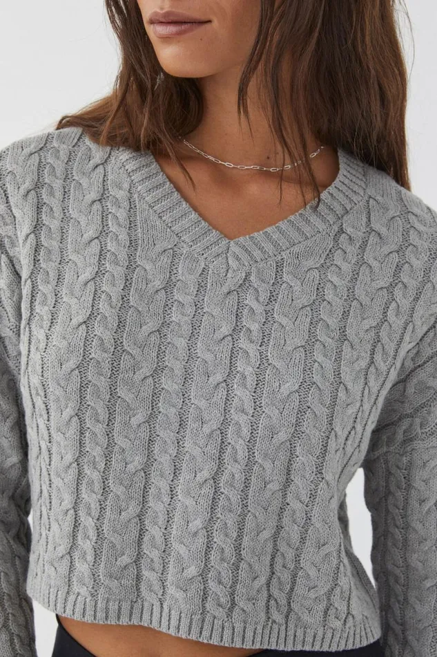 Clothing Supr Knitwear Leila Cable Knit Jumper Grey Marle