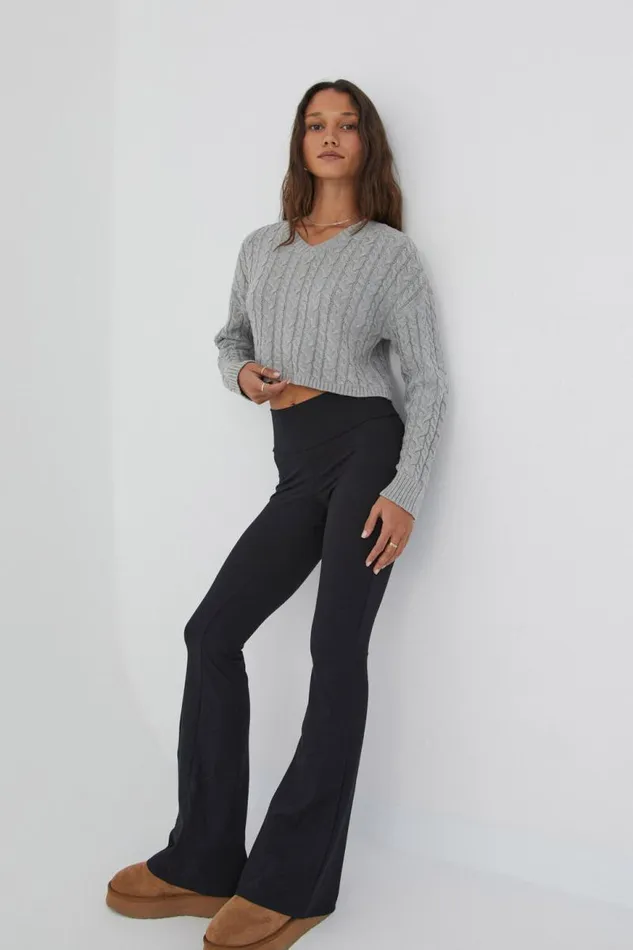 Clothing Supr Knitwear Leila Cable Knit Jumper Grey Marle