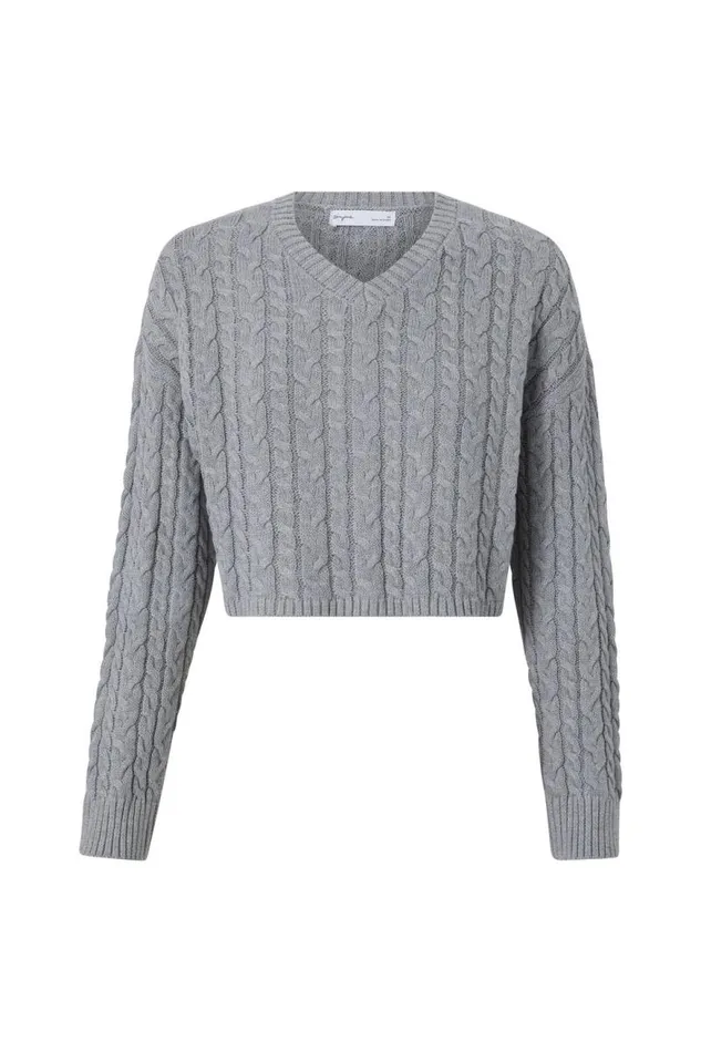 Clothing Supr Knitwear Leila Cable Knit Jumper Grey Marle