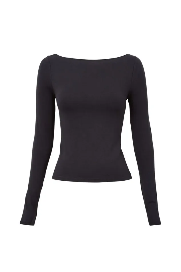 Clothing Supr Long Sleeve Tops Soft Boat Neck Long Sleeve Top Black