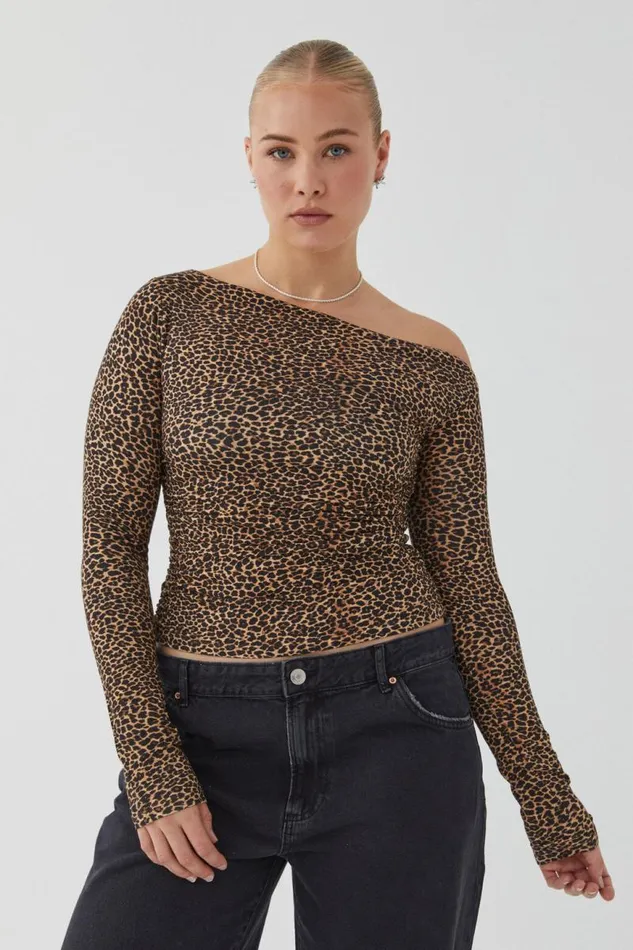 Clothing Supr Long Sleeve Tops Soft Long Sleeve Off Shoulder Top Nina Leopard Brown