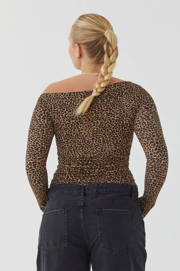 Clothing Supr Long Sleeve Tops Soft Long Sleeve Off Shoulder Top Nina Leopard Brown