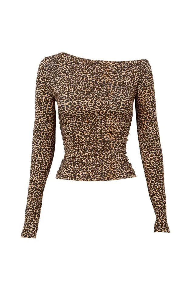 Clothing Supr Long Sleeve Tops Soft Long Sleeve Off Shoulder Top Nina Leopard Brown