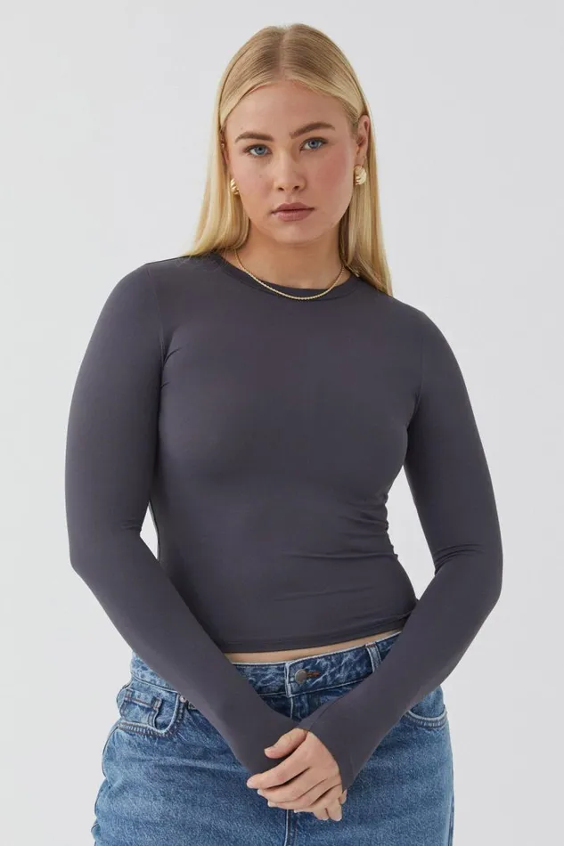 Clothing Supr Luxe Essentials Luxe Long Sleeve Longline Tee Gun Metal