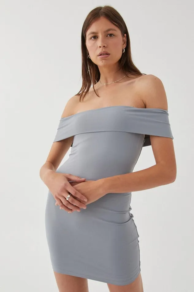 Clothing Supr Luxe Essentials Luxe Off Shoulder Dress Moonlight Grey