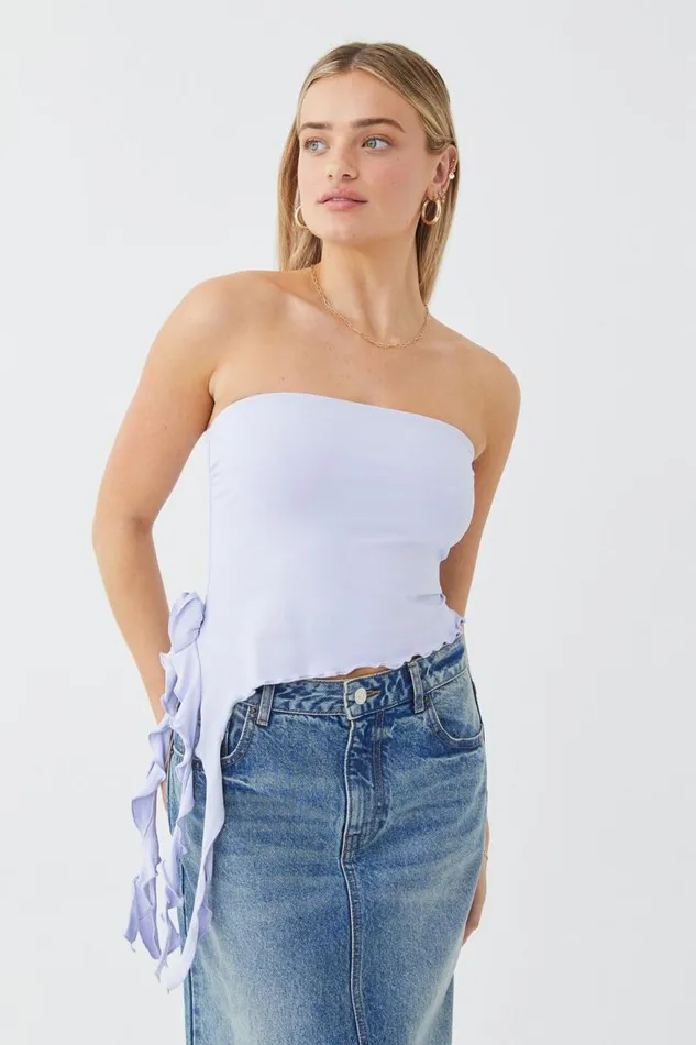 Clothing Supr Luxe Essentials Luxe Strapless Frill Top Blue Lilac