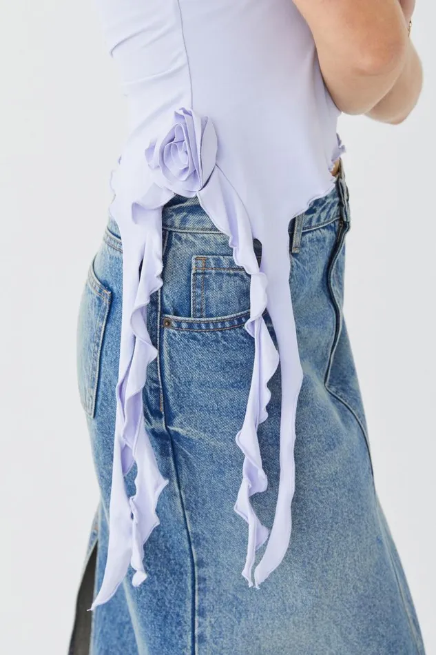 Clothing Supr Luxe Essentials Luxe Strapless Frill Top Blue Lilac