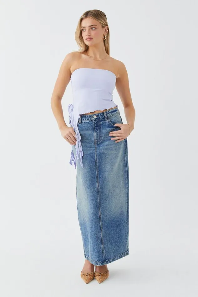 Clothing Supr Luxe Essentials Luxe Strapless Frill Top Blue Lilac