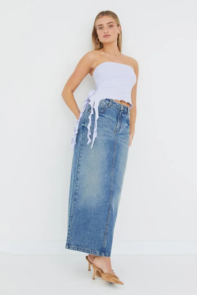 Clothing Supr Luxe Essentials Luxe Strapless Frill Top Blue Lilac
