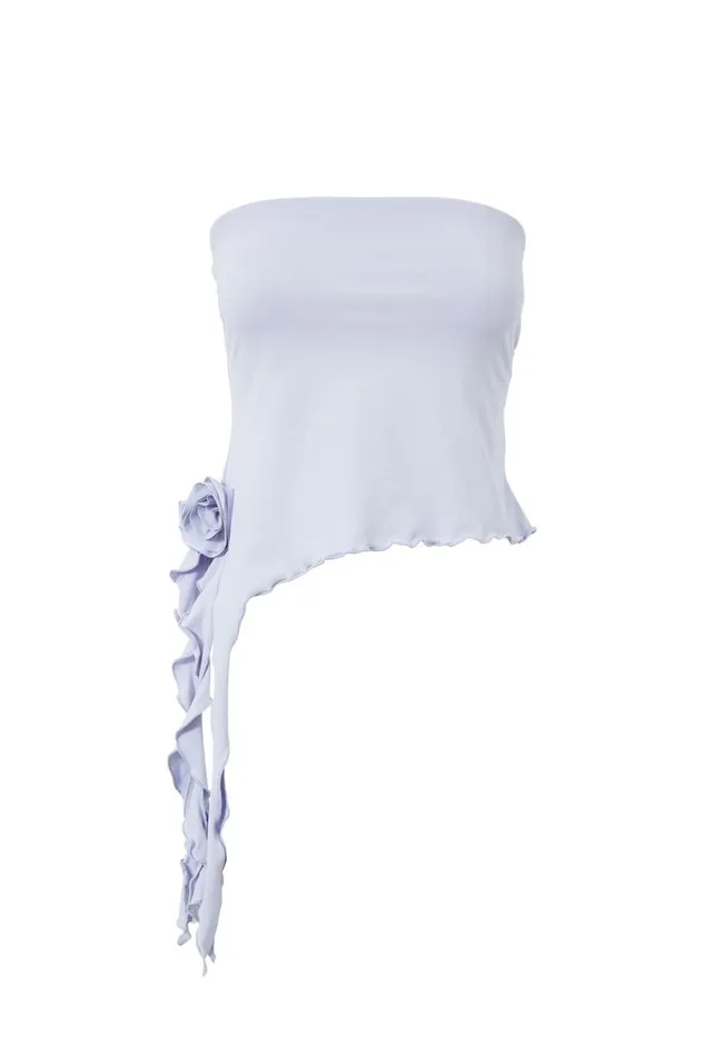 Clothing Supr Luxe Essentials Luxe Strapless Frill Top Blue Lilac
