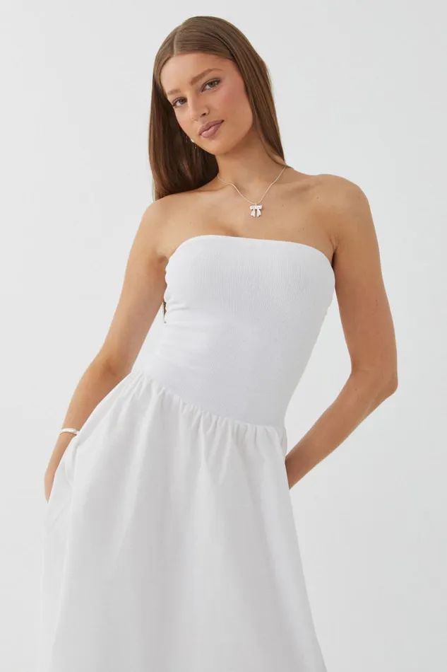 Clothing Supr Maxi Dresses Eva Strapless Midi Dress White