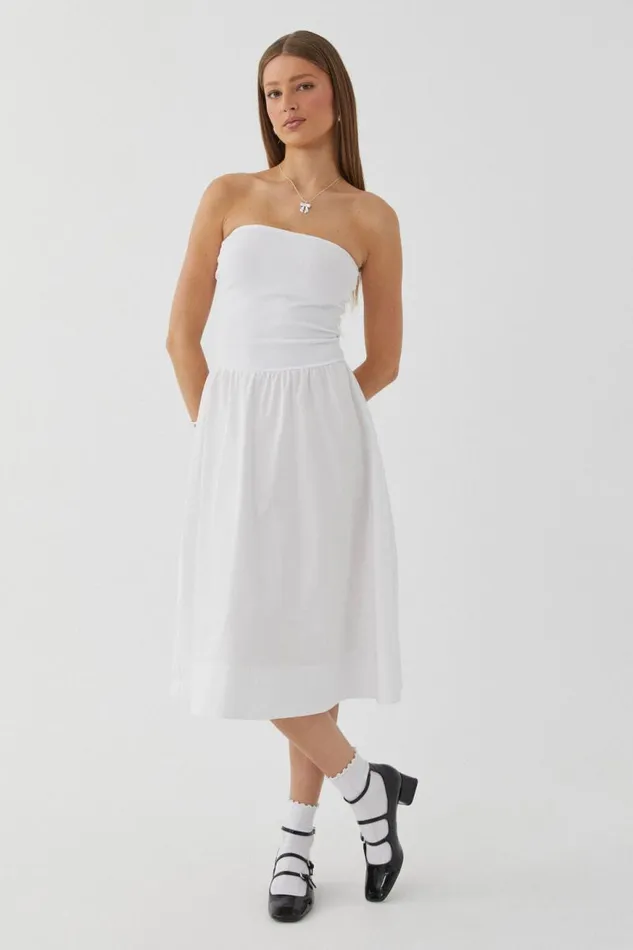 Clothing Supr Maxi Dresses Eva Strapless Midi Dress White